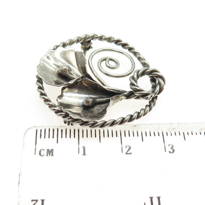 925 Sterling Silver Antique Art Deco Calla Lily Flower Oxidized Pin Brooch