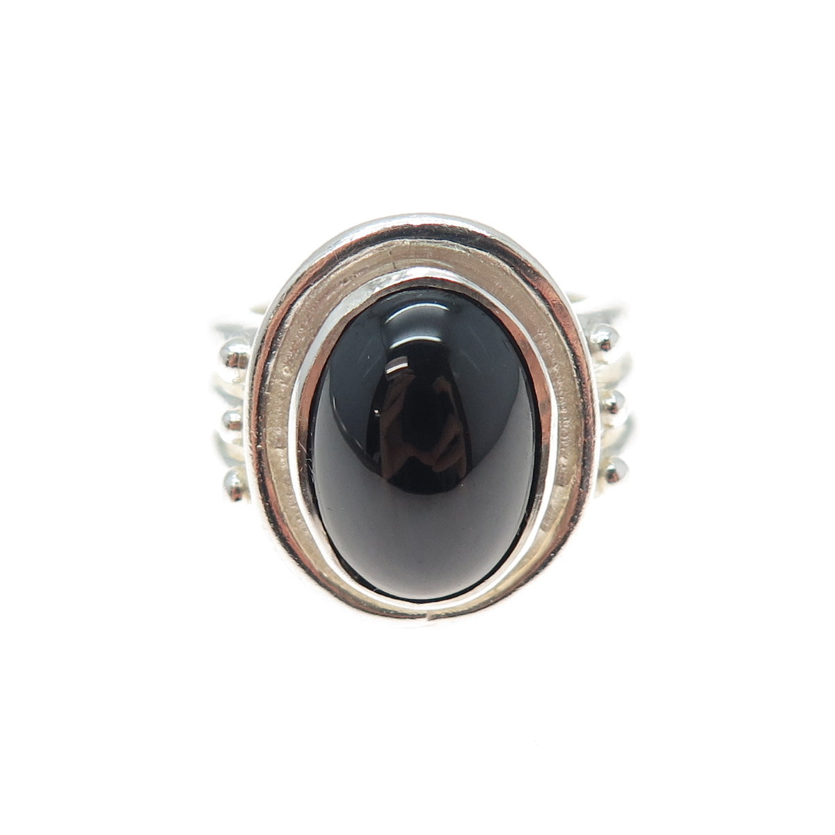 CLYDE DUNEIER CID Sterling Silver Vintage Real Cabochon Black Onyx Ring Size 6