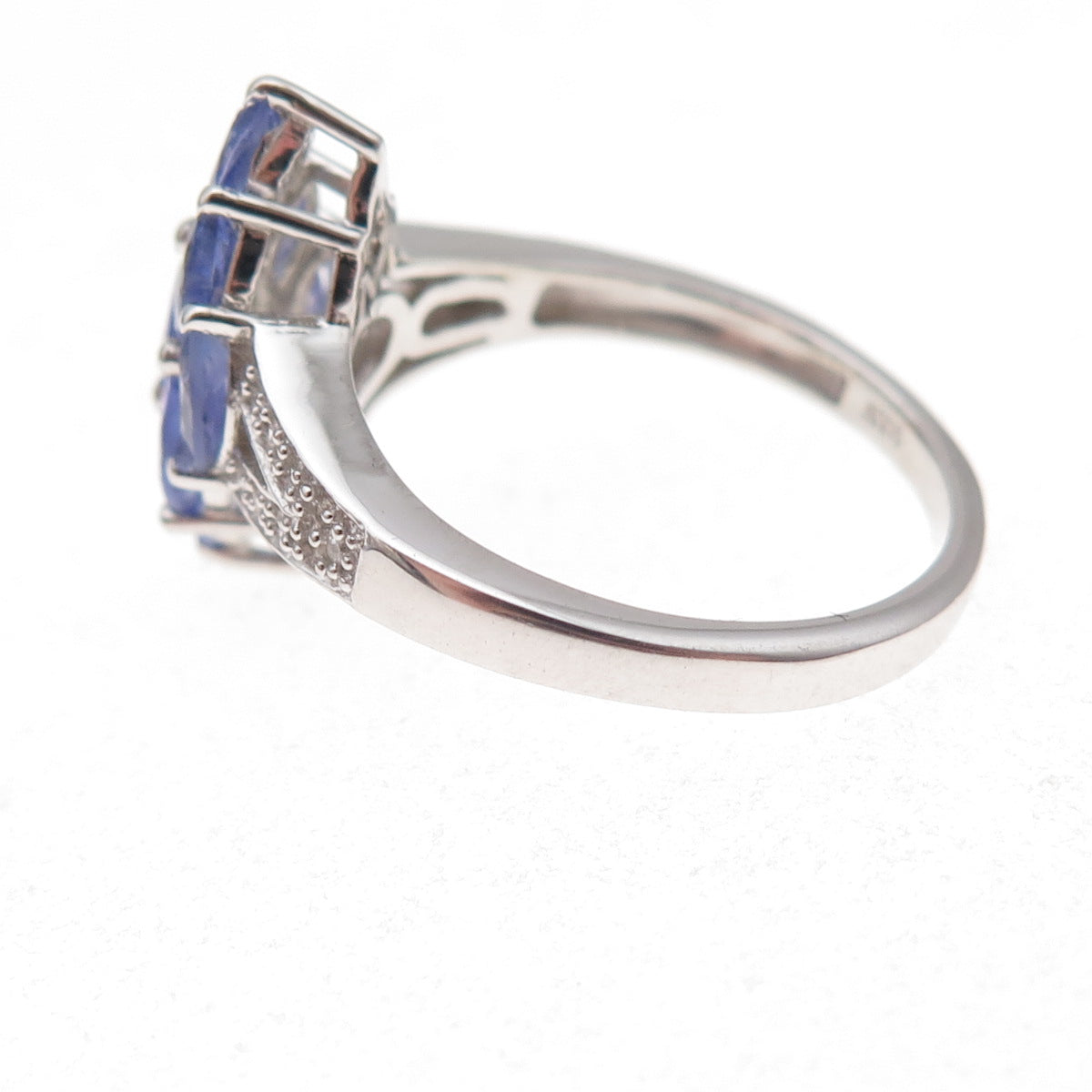 Chuck Clemency 925 Sterling Silver Real Tanzanite & White Topaz Ring Size 8