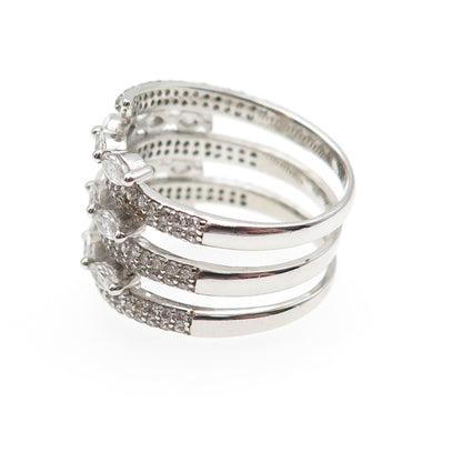 925 Sterling Silver Marquise & Round-Cut C Z Multi-Row Ring Size 6.25