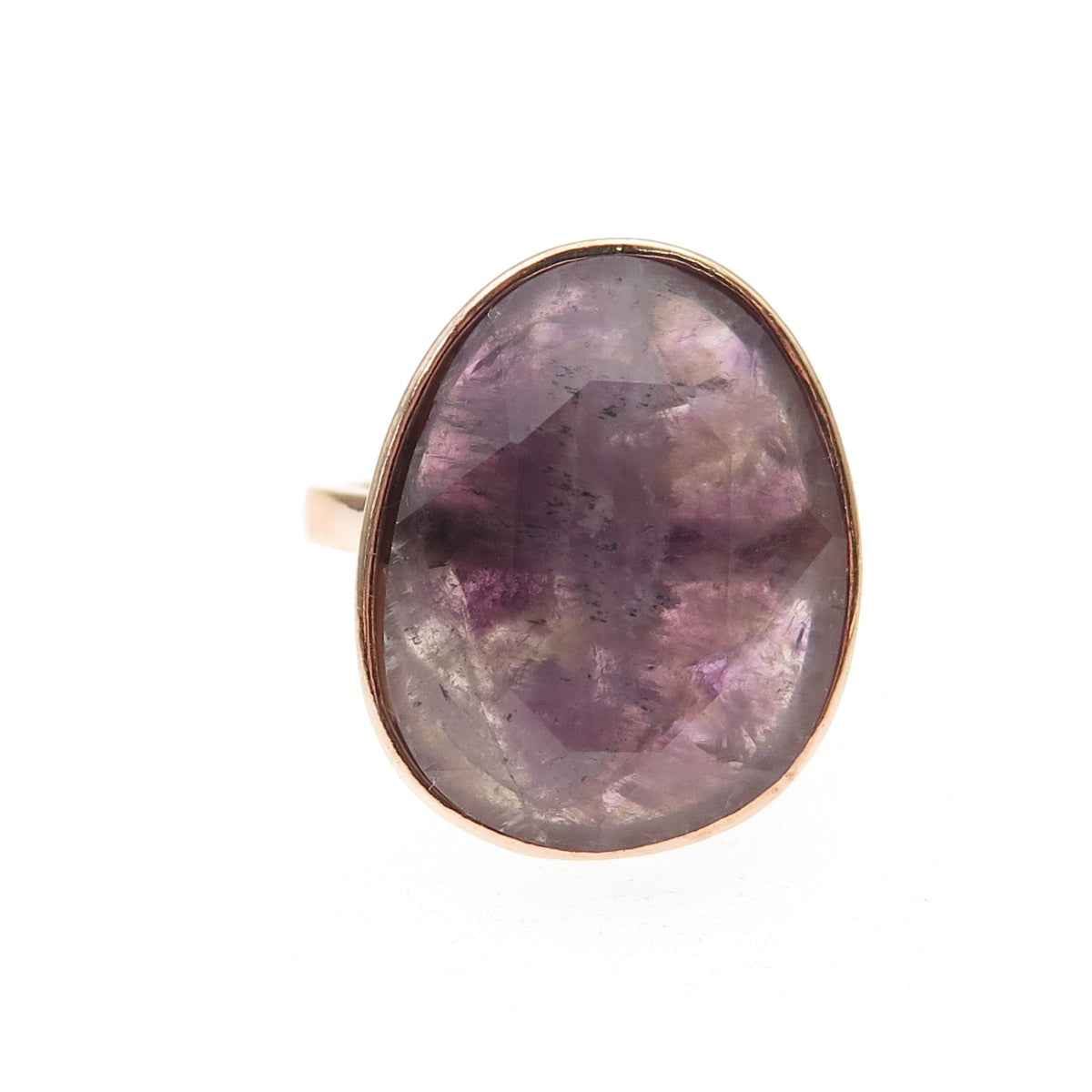 925 Sterling Silver Gold Plated Vintage Real Amethyst Modernist Ring Size 6