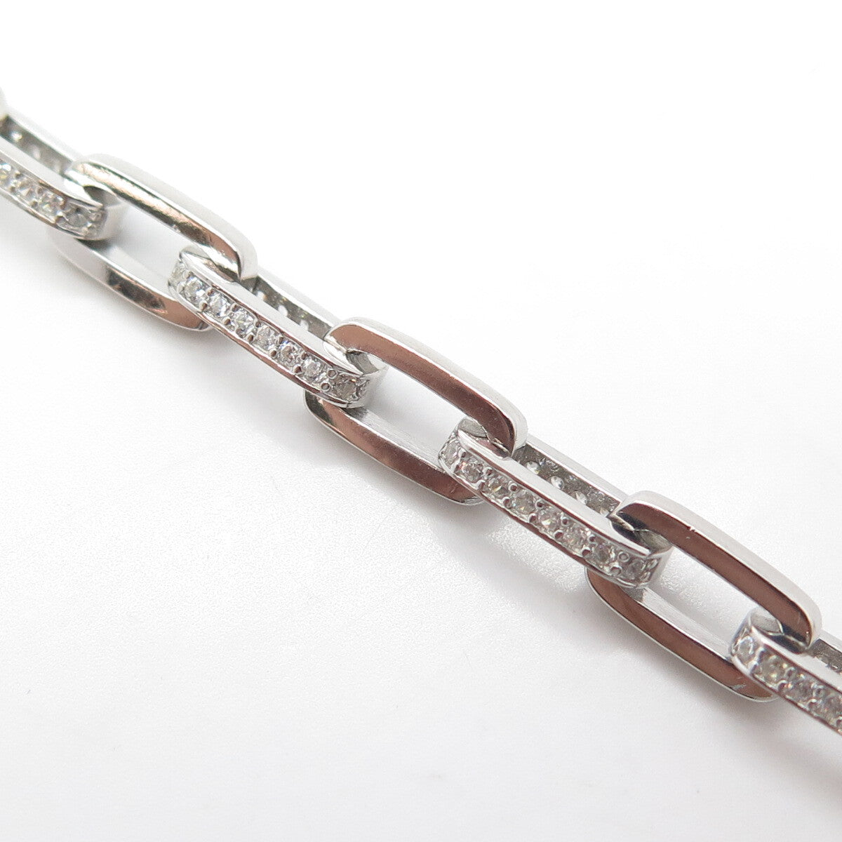 925 Sterling Silver White C Z Cable Link Bracelet 8.5"