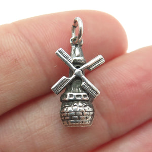 925 Sterling Silver Antique Windmill 3D Charm Pendant
