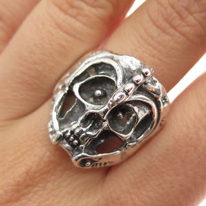 925 Sterling Silver Vintage Skull Oxidized Biker Ring Size 10.5