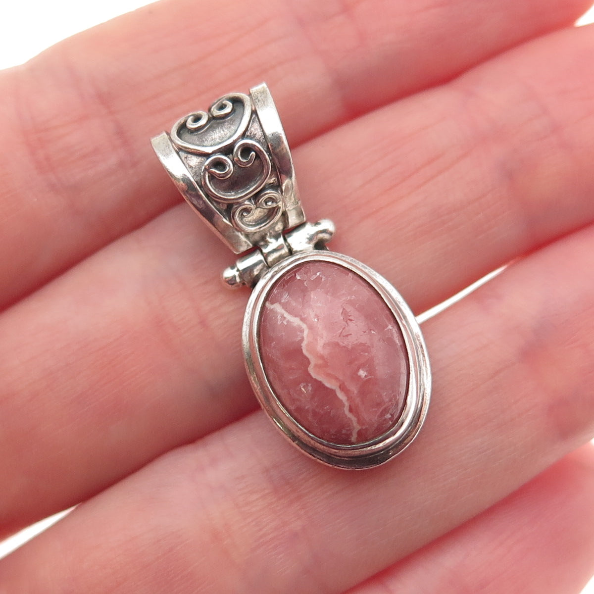 Sarda 925 Sterling Silver Vintage Real Cabochon Rhodonite Charm Pendant