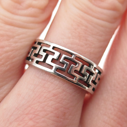 925 Sterling Silver Vintage Greek Maze Oxidized Band Ring Size 6.75