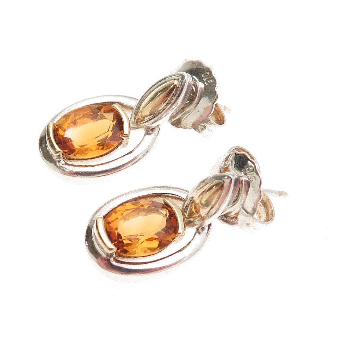Lorenzo 970 Silver 18K Gold Real Oval-Cut Citrine Dangle Earrings
