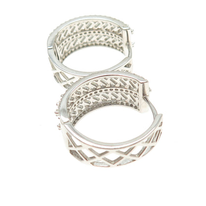 925 Sterling Silver Baguette & Round-Cut C Z Hoop Earrings