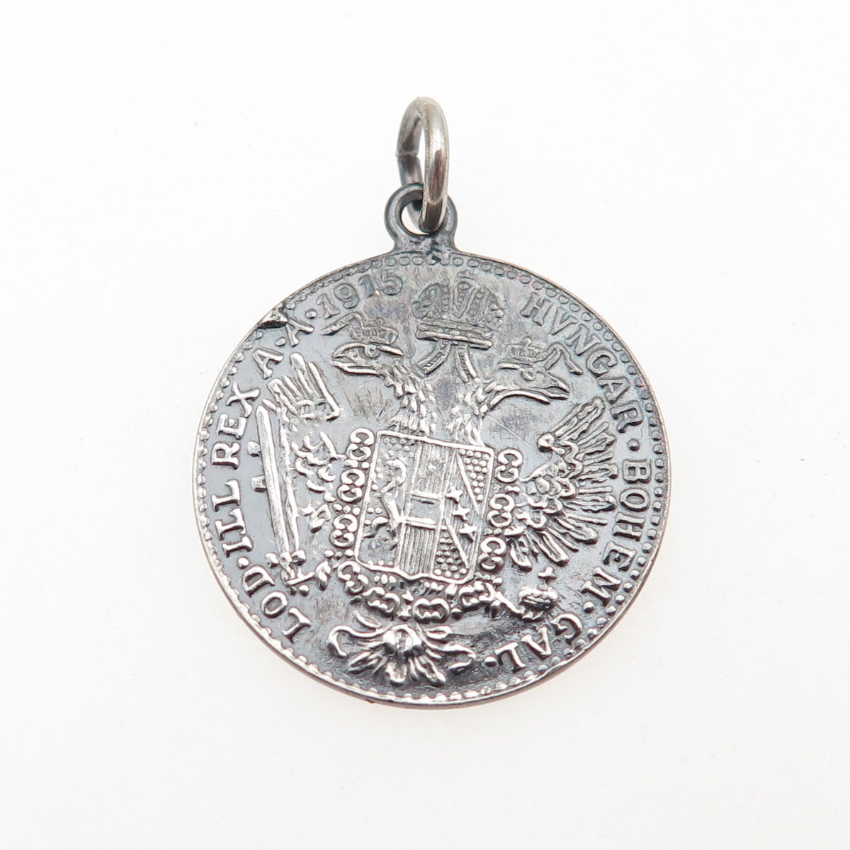 Silver Antique 1915 Austrian Empire Franz Joseph I Coin Replica Charm Pendant