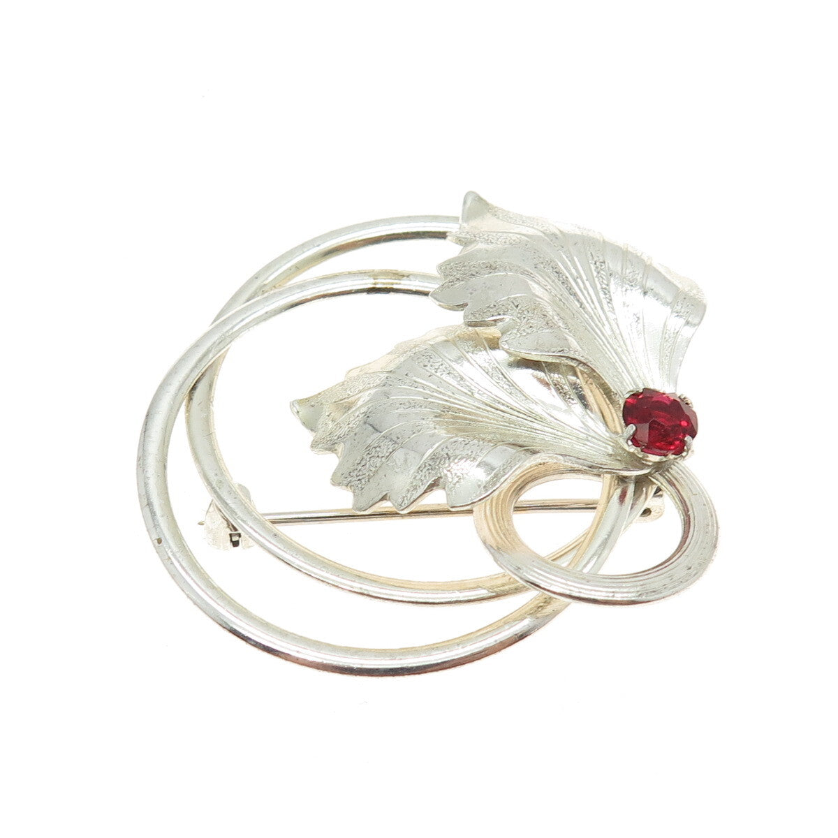 FORSTNER 925 Sterling Silver Antique Art Deco Rhinestone Floral Leaf Pin Brooch