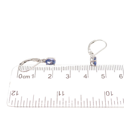 Chuck Clemency 925 Sterling Silver Real Oval-Cut Tanzanite Dangle Earrings