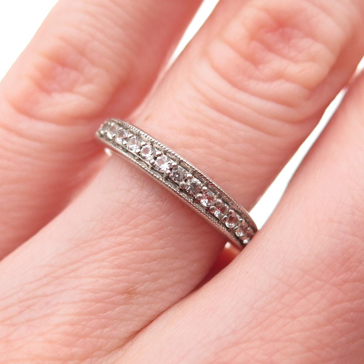 925 Sterling Silver Real Round-Cut White Topaz Half Eternity Band Ring Size 5