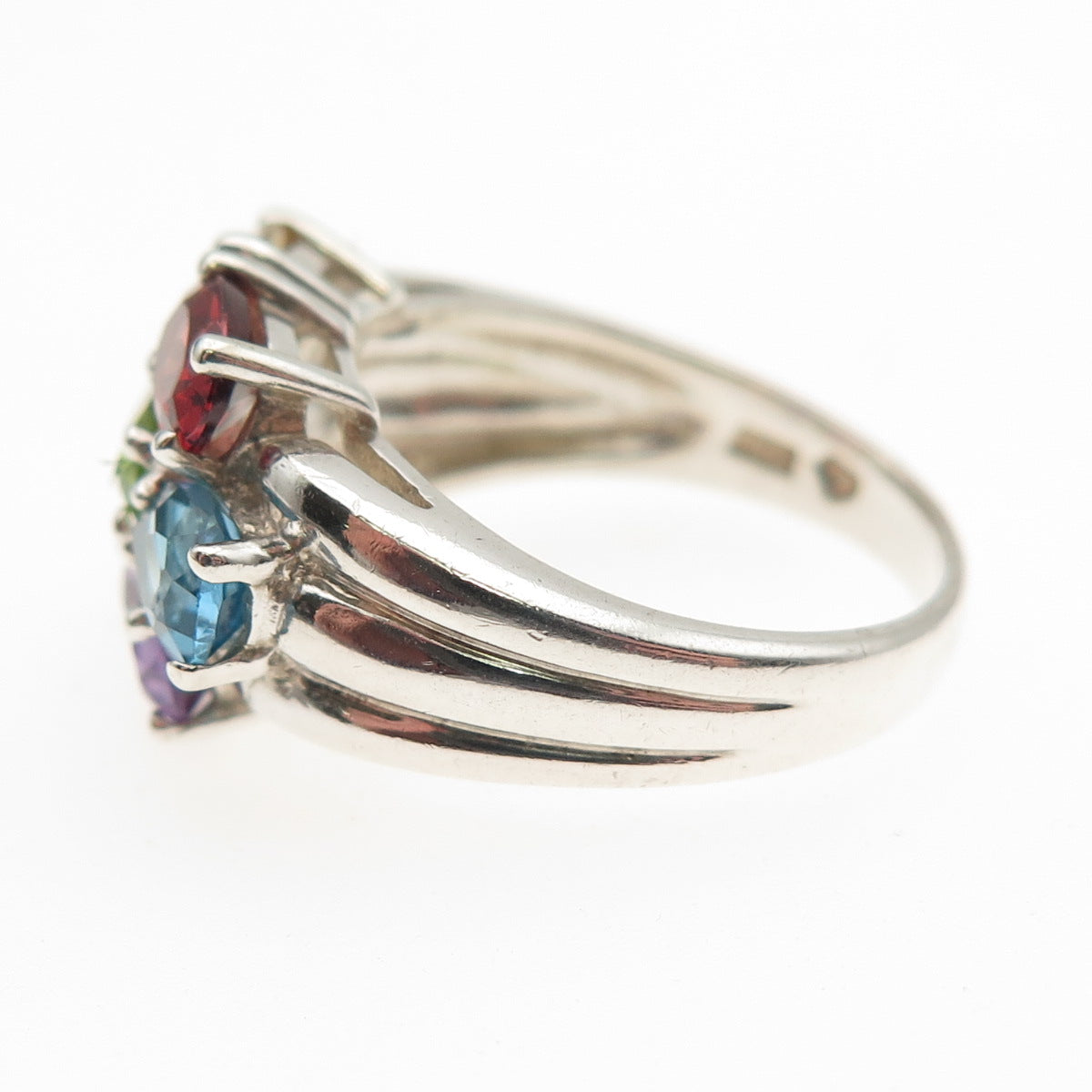 925 Silver Vintage Topaz Amethyst Tourmaline Garnet Citrine Peridot Ring Size 6