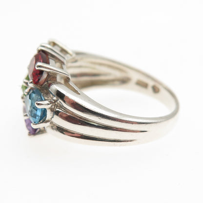 925 Silver Vintage Topaz Amethyst Tourmaline Garnet Citrine Peridot Ring Size 6