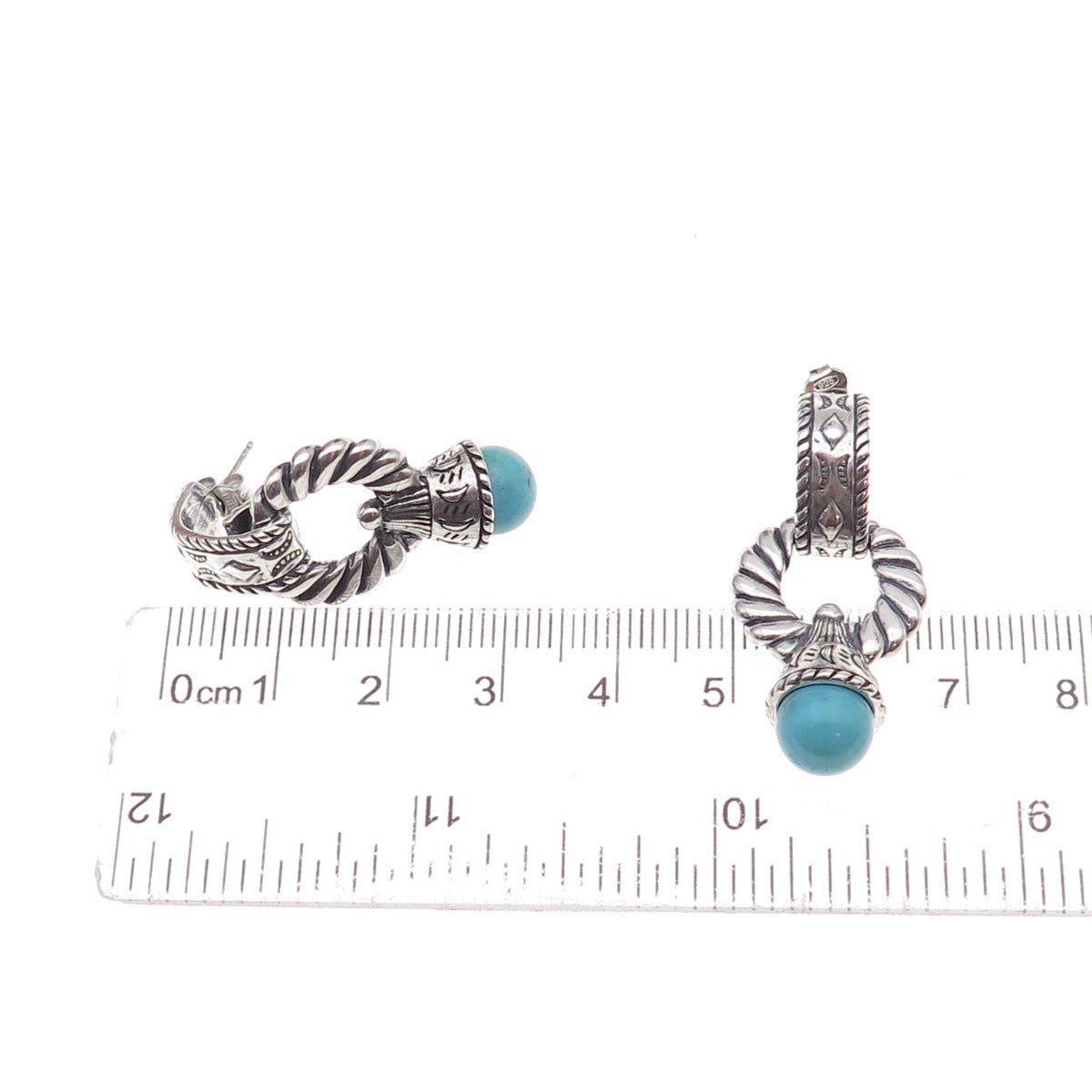 Carolyn Pollack 925 Sterling Silver Vintage Real Turquoise Door-Knocker Earrings