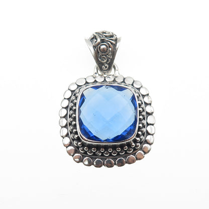 BERIA 925 Sterling Silver Vintage Lab-Created Blue Spinel Dotted Charm Pendant