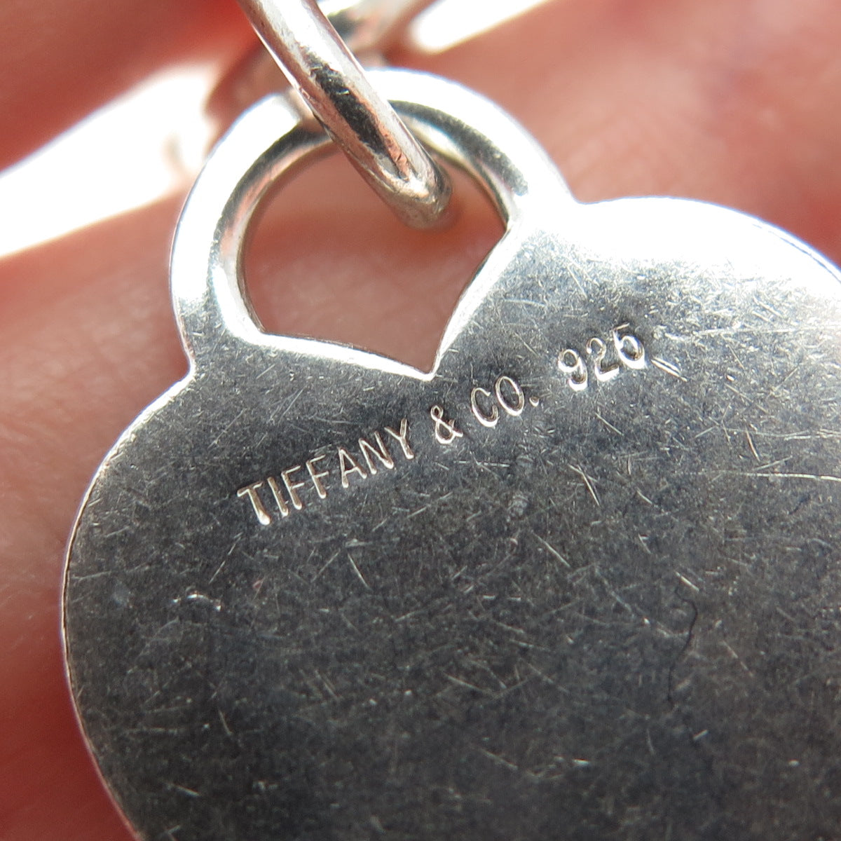 TIFFANY & CO. 925 Sterling Silver Vintage Heart Tag Rolo Link Bracelet 6.75"