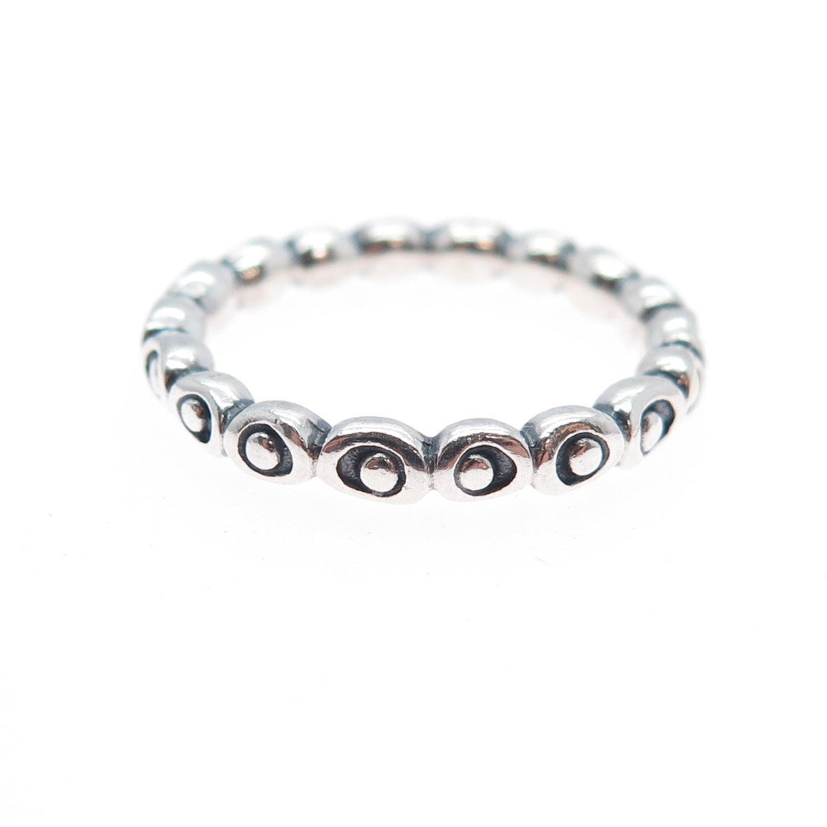 PANDORA 925 Sterling Silver Circle & Dot Stackable Oxidized Band Ring Size 7.5