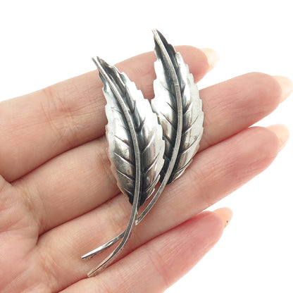 JEWELART 925 Sterling Silver Antique Art Deco Floral Leaves Oxidized Pin Brooch