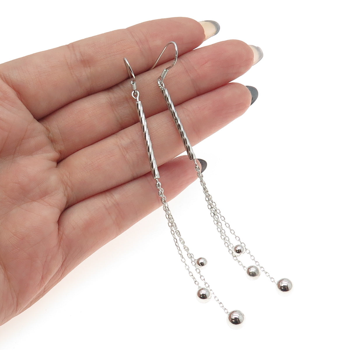 925 Sterling Silver Ball Chain Dangling Hook Earrings