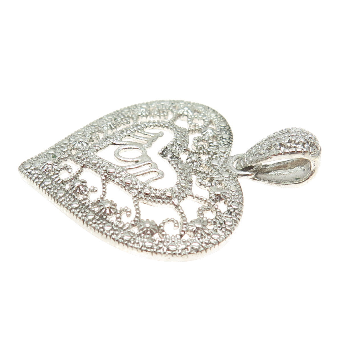 MICHAEL ANTHONY 925 Sterling Silver Diamond Accent "Mom" Heart Ornate Pendant