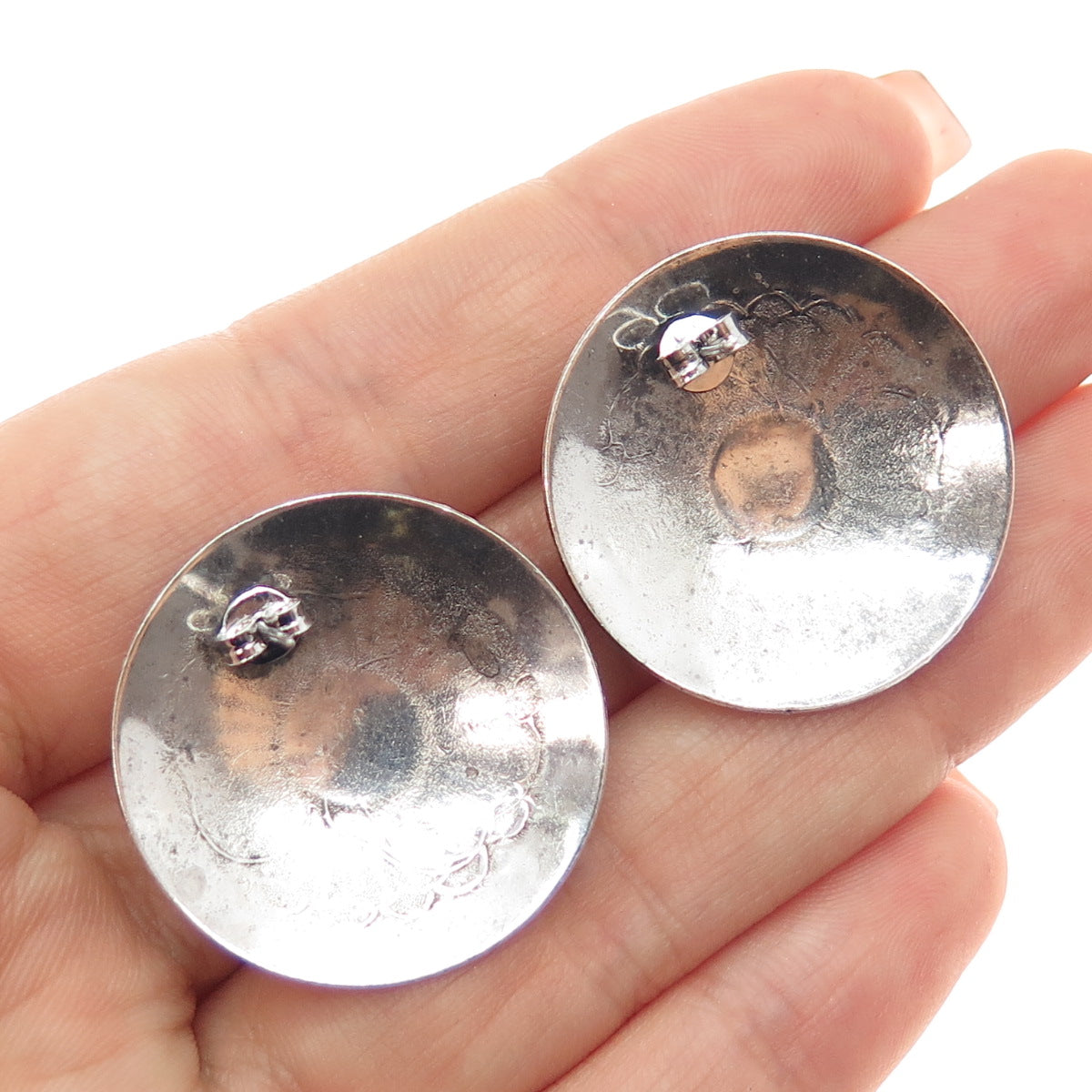 Old Pawn Sterling Silver Vintage Southwestern Concho Tribal Oxidized Earrings