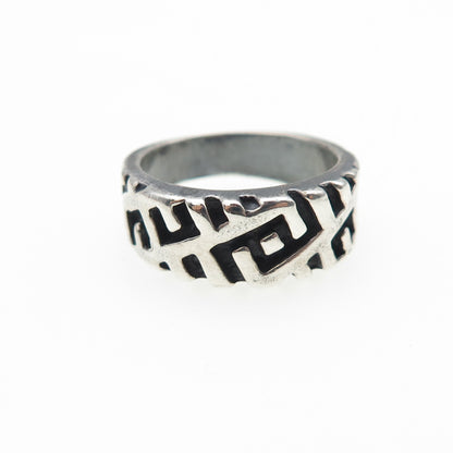 SUNWEST 925 Sterling Silver Vintage Modernist Maze Oxidized Band Ring Size 5