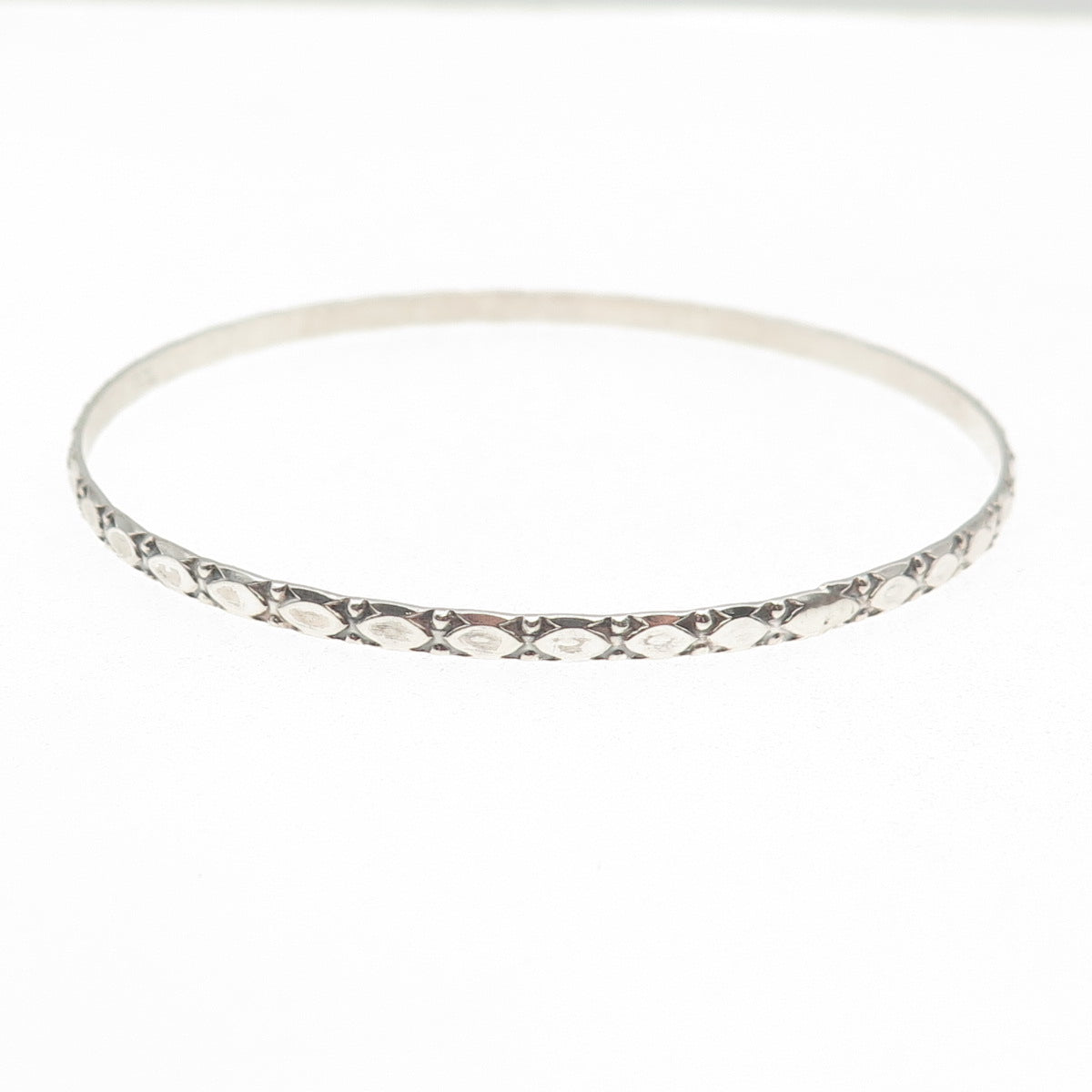 BEAU 925 Sterling Silver Vintage Ornate Oxidized Stackable Bangle Bracelet 7.75"