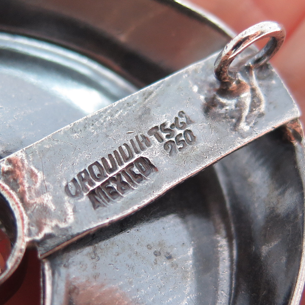 ORQUIDIA 950 Silver Vintage Mexico C Z Modernist Oxidized Pin Brooch / Pendant