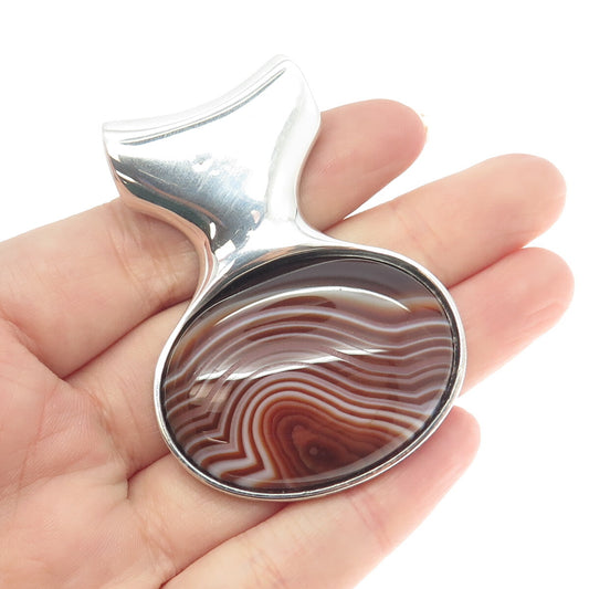 925 Sterling Silver Vintage Israel Real Picture Agate Gemstone Pendant