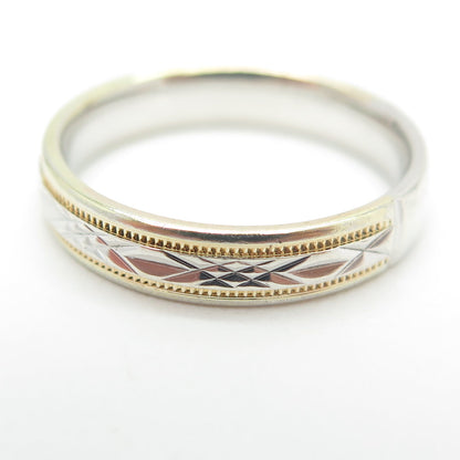 925 Sterling Silver 2-Tone Textured Band Ring Size 7