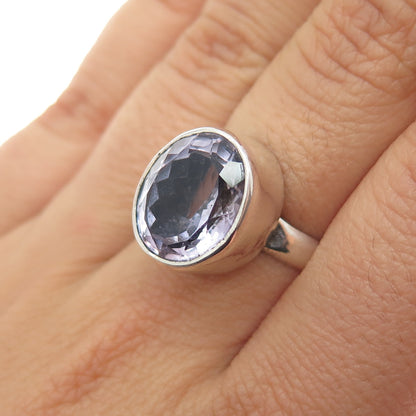 925 Sterling Silver Vintage Real Amethyst Modernist Ring Size 7.25