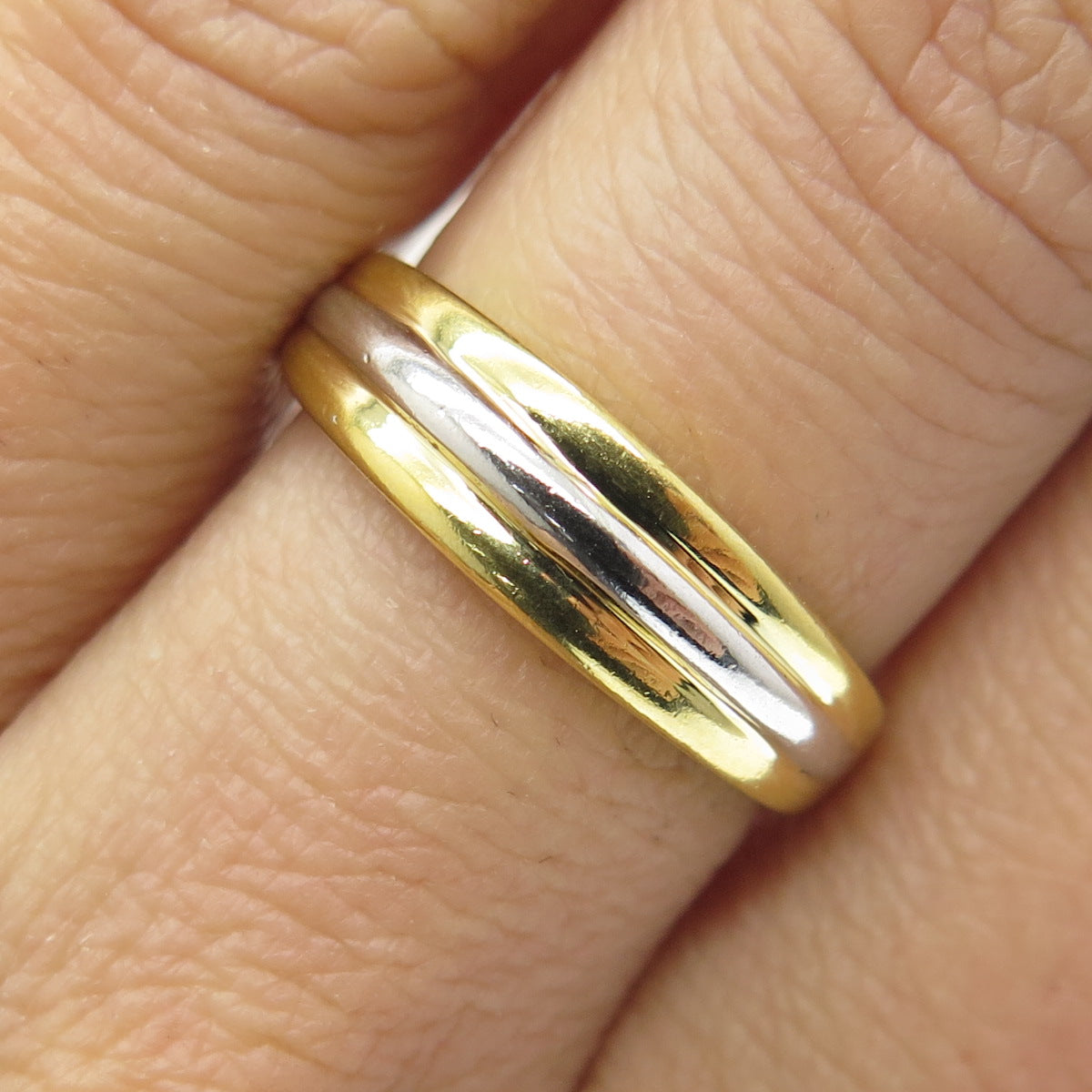 SMK 925 Sterling Silver 2-Tone Striped Ring Size 7.25