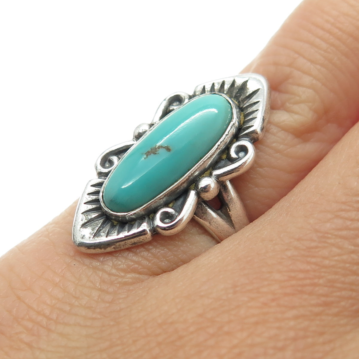 BELL TRADING POST 925 Sterling Silver Vintage Real Turquoise Gem Ring Size 5.25