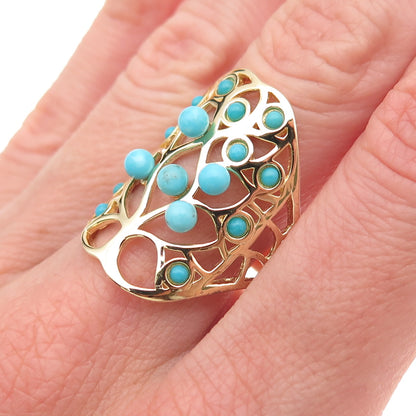 Tehya Oyama Sterling Silver Gold Plated Real Turquoise Tree of Life Ring Size 8
