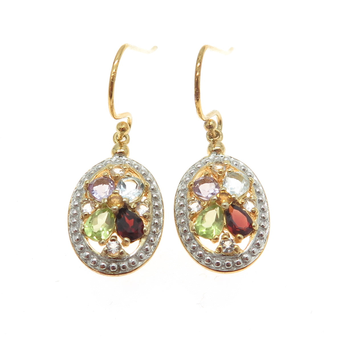 925 Sterling Silver Gold Plated Real Blue Topaz Garnet Peridot Amethyst Earrings