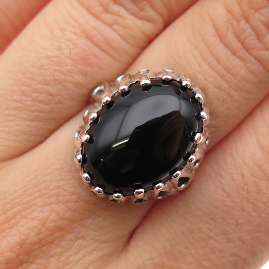 KABANA 925 Sterling Silver Vintage Real Black Onyx Modernist Ring Size 8.25