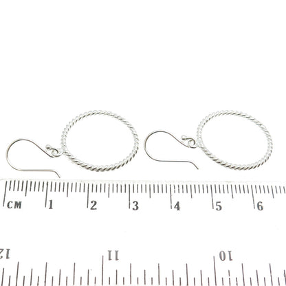 925 Sterling Silver Twisted Rope Circle Dangling Earrings