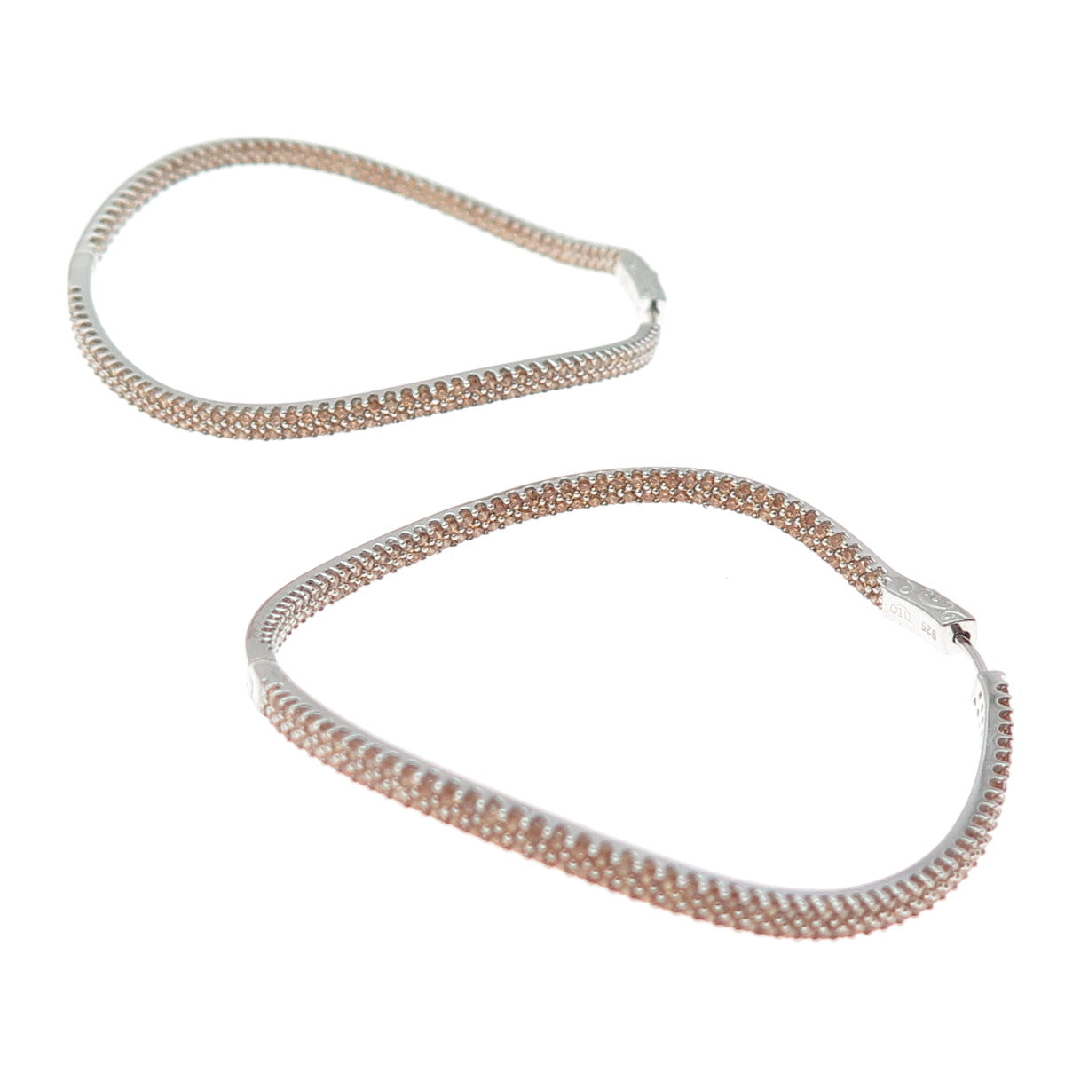 KLEO 925 Sterling Silver Round-Cut Cognac C Z In & Out Wavy Large Hoop Earrings