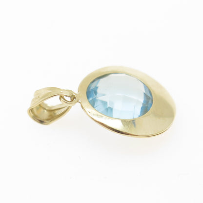 14K Yellow Gold Real Round-Cut Blue Topaz Disc Charm Pendant