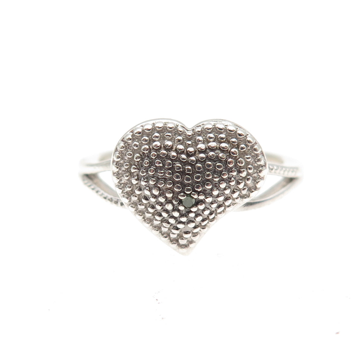 D'JOY 925 Sterling Silver Real Green Diamond Accent Heart Ring Size 5