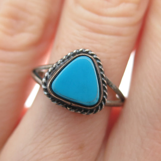 Old Pawn 925 Sterling Silver Vintage Southwestern Bisbee Turquoise Ring Size 6