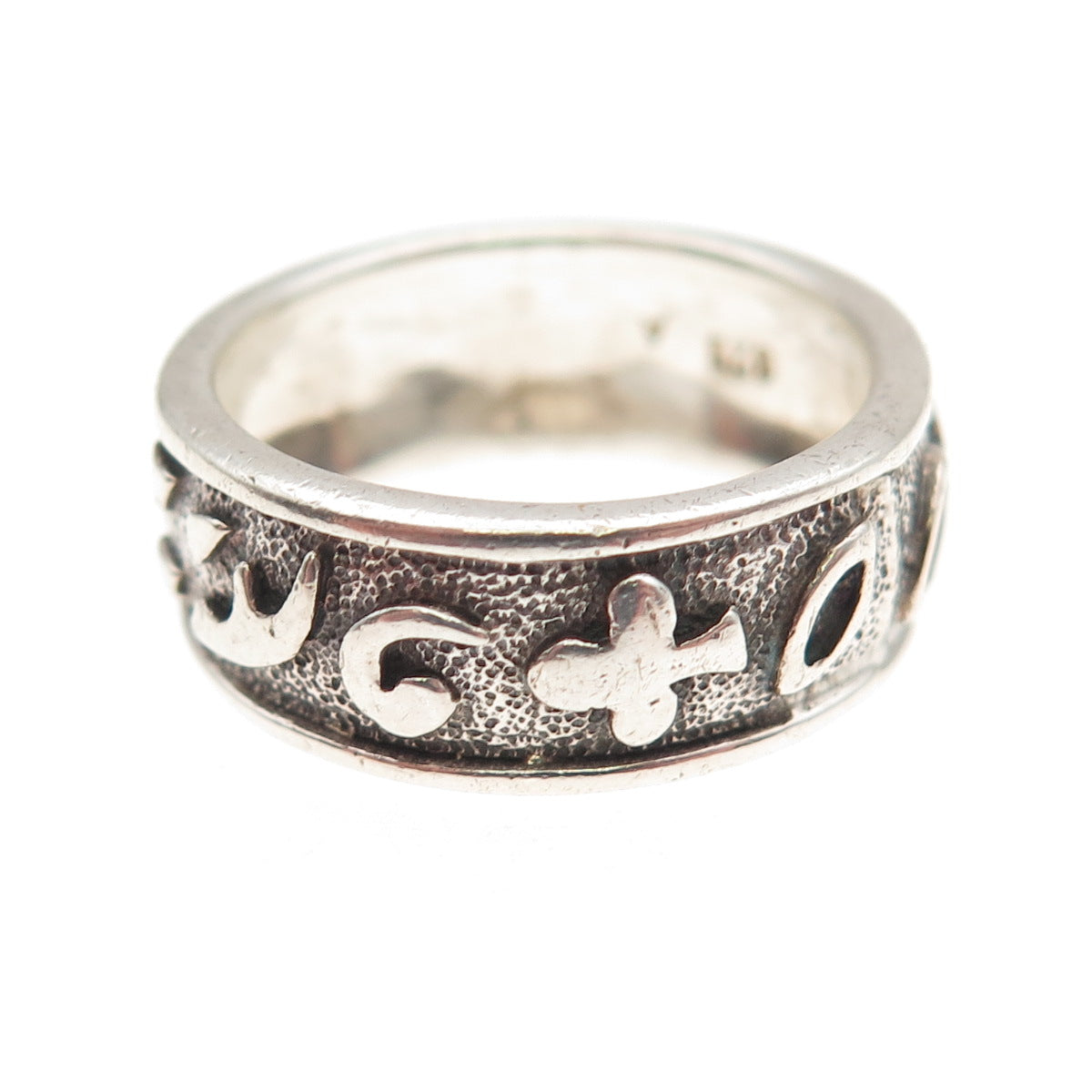 925 Sterling Silver Vintage Symbol All Around Oxidized Band Ring Size 7