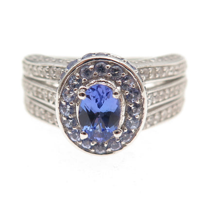 Chuck Clemency 925 Sterling Silver Real Tanzanite & White Topaz Ring Size 8.25