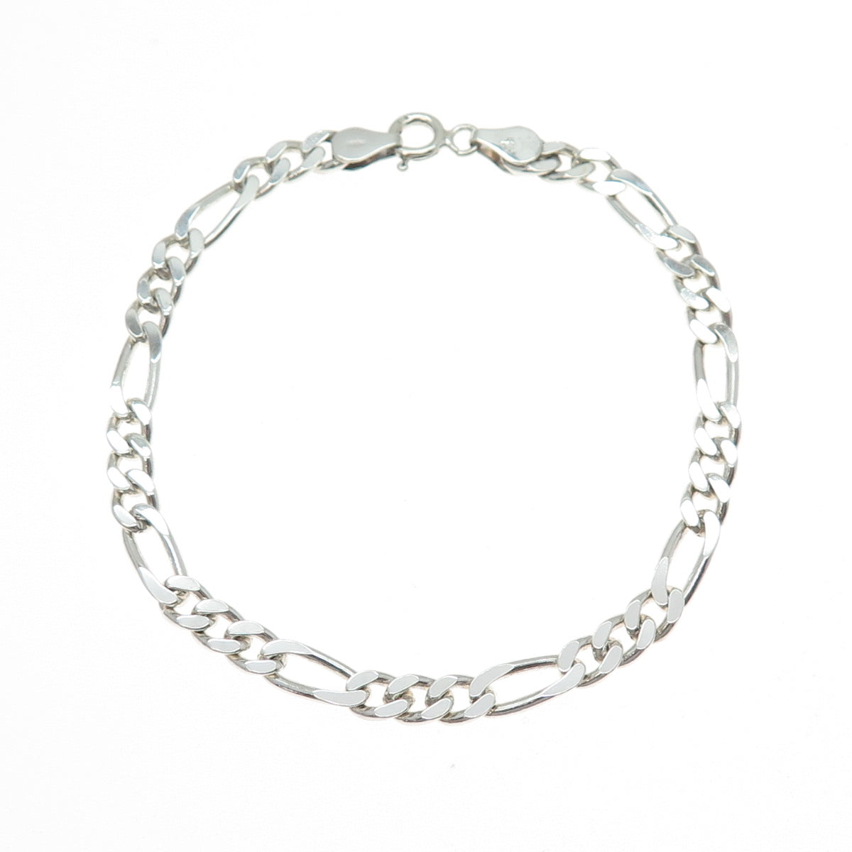 925 Sterling Silver Vintage Figaro Link Bracelet 8"