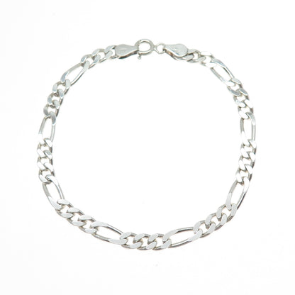925 Sterling Silver Vintage Figaro Link Bracelet 8"