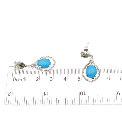 Chuck Clemency 925 Sterling Silver Real Turquoise Peridot & White Topaz Earrings