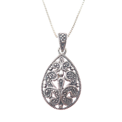 CFJ Collins Fine Sterling Silver Vintage Ornate Oxidized Box Chain Necklace 18"
