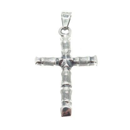 925 Sterling Silver Vintage Mexico Bamboo Cross Pendant