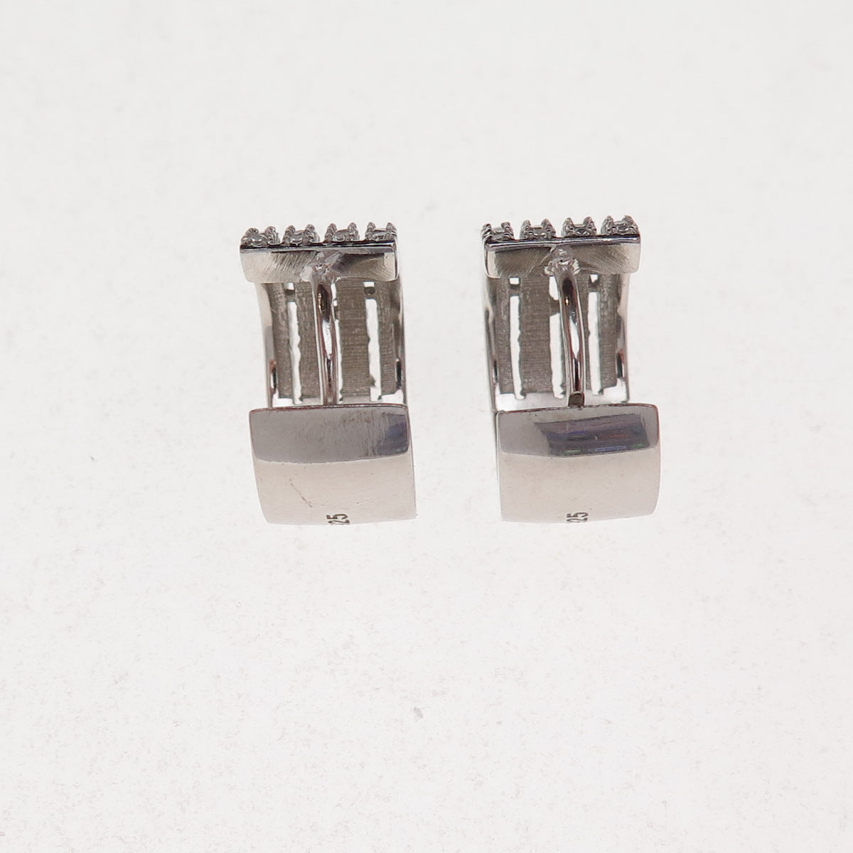 925 Sterling Silver Round-Cut C Z Hoop Earrings